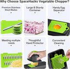 12-in-1 Vegetable Chopper, Kitchen Gadgets with 7 Blades, Veggie, Food, Onion Chopper, Cucumber Slicer, Versatile Mandoline, Includes Egg Separator & Finger Guard, Green