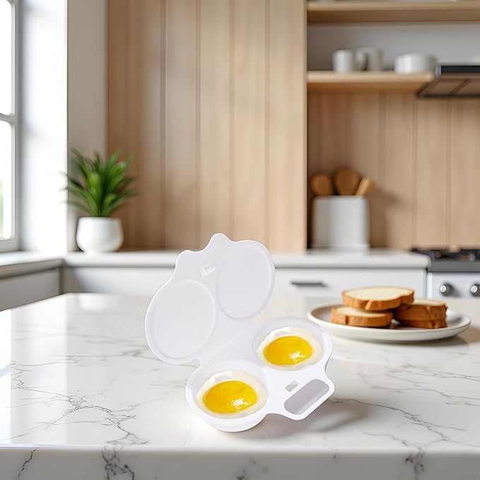 White Egg Poacher, Microwave Egg Boiler Poacher, 2 Cavity Nonstick Poached Egg Maker With Lid, Egg Poacher Microwave Egg Cooker, Double Drain Poached Egg Cups Cookware,Kitchen and Dining
