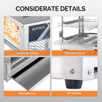 ROVSUN 5-Tier Commercial Food Warmer Pizza Warmer Countertop, Food Warmer Display with LED Lighting Removable Shelves Glass Door, Pretzel Warmer for Buffet Restaurant Cafe, 110V 800W