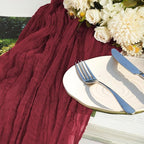 12 Pack Burgundy Cheesecloth Table Runner 10ft Boho Gauze Cheese Cloth Table Runner Rustic Sheer Runner 120 inch Long for Christmas Wedding Table Decorations