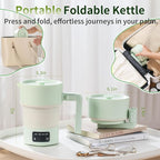 Collapsible Electric Kettle-600ML Foldable Travel Water Boiler, 600W Portable Hot Water Kettle with 4-Temp Presets, Food Grade Silicone for Hotel, Office, Camping (Green, 600mL)