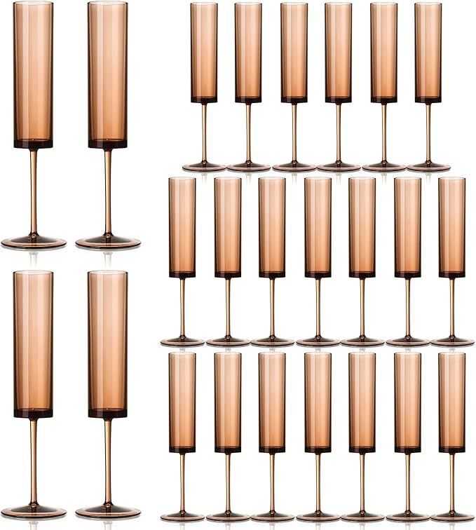 24 Pack Acrylic Amber Champagne Glasses Dark Orange Wine Glasses Terracotta Champagne Flutes Champagne Flutes Goblets for Wedding Reception Cocktail Cups Wedding Toasting Glasses Terracotta Decor