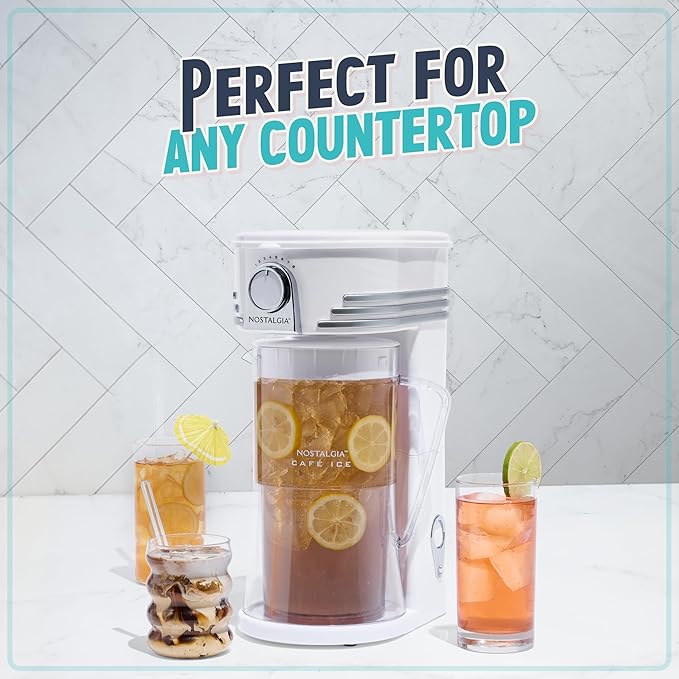 Nostalgia 3-Quart Iced Tea & Coffee Brewing System With Double-Insulated Pitcher, Strength Selector & Infuser Chamber, Also Perfect For Lattes, Lemonade, Flavored Water, White