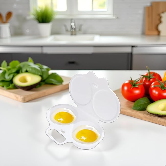 White Egg Poacher, Microwave Egg Boiler Poacher, 2 Cavity Nonstick Poached Egg Maker With Lid, Egg Poacher Microwave Egg Cooker
