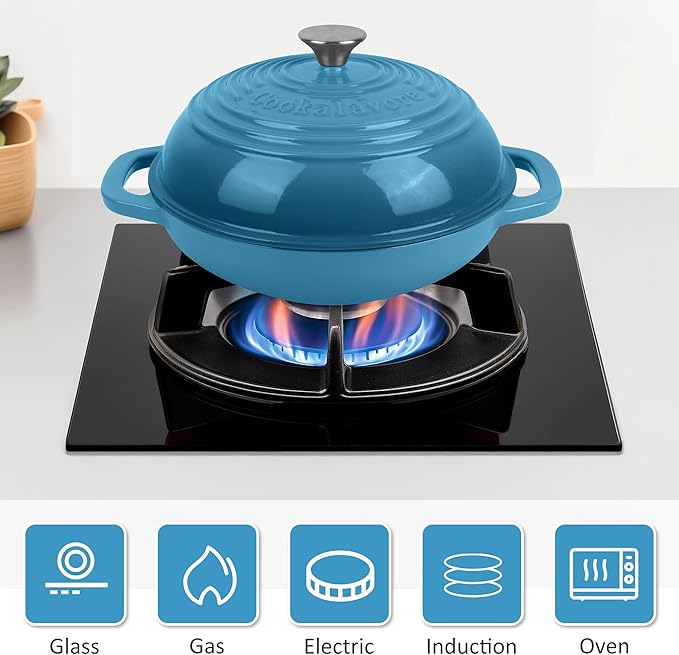 Iron Cloche Dutch Oven - Premium Enameled Cast for Bread Baking | Non-Stick Bread Pan with Lid | Perfect for Sourdough, Loaf, and Artisan Baking (Blue, 5 QT)