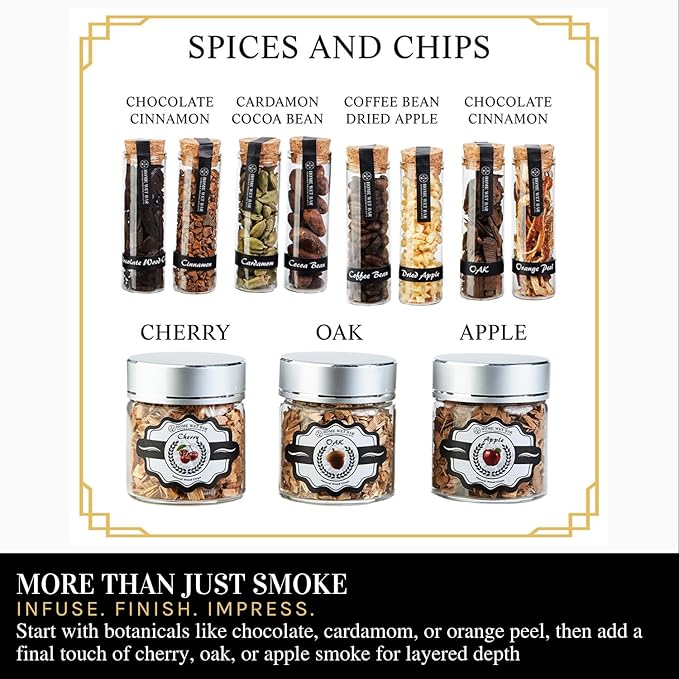 24 pc Whiskey Smoker & Cocktail Infusion Kit with Torch | Ultimate Whiskey Making Set | Smoker Top, Infusion Bottle, 8 Botanicals, Stones & Wood Chips