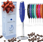 Elementi Electric Milk Frother Handheld - Mini Whisk for Coffee, Matcha and Drinks - Portable Frother & Mixer with Stand - Royal Blue