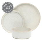 Gibson Elite Echo Bay 12 Piece Porcelain Reactive Glaze (Service for 4) Ceramic Plates and Bowls Modern Stackable Dinnerware Set - White
