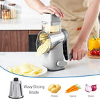 VEKAYA Cheese Grater, Cheese Grater Hand Crank, 4 Interchangeable Blades Cheese Shredder, Vegetable Slicer, Non-slip Suction Base, Easy to Clean Rotary Grater with Handle (Grey)