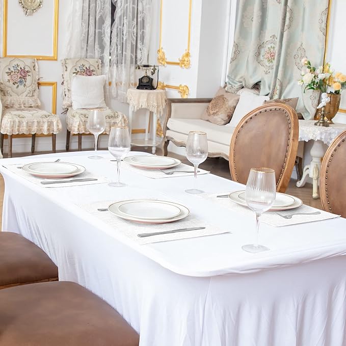 Linen Placemats Set of 8, Machine Washable, Heat Resistant, Wrinkle Free, Thick Polyester Kitchen Place Mats for Dining Table (White)