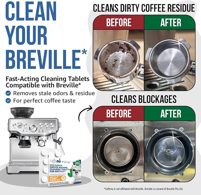 Breville Compatible Cleaning Tablets. 10x 1.4G Espresso Machine Cleaning Tablets. Breville Accessories, Cleans Portafilter & Internal Inaccessible Areas. Coffee Cleaner, All Breville & Sage Machines.