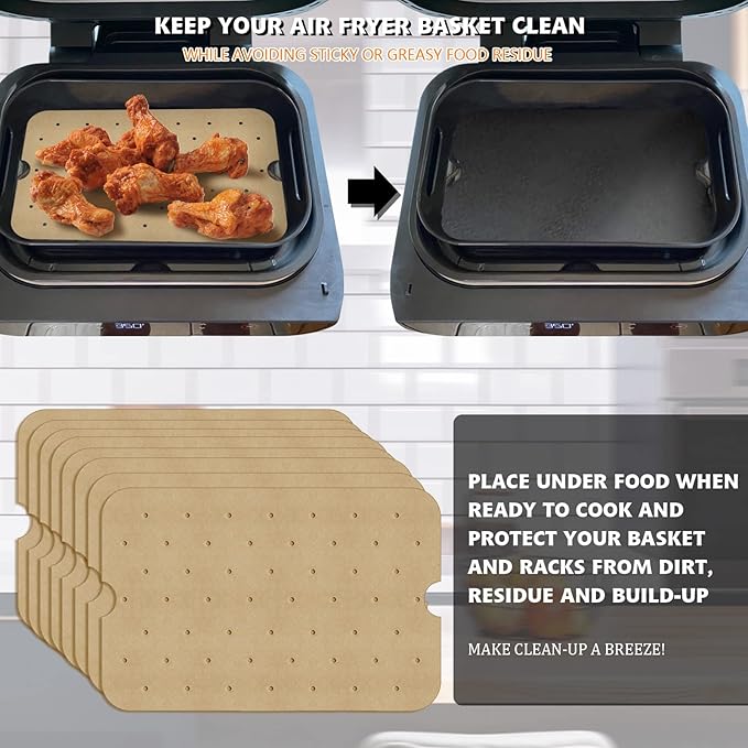 WMKGG Disposable Air Fryer Parchment Paper, 200 PCS Perforated Rectangular Air Fryer Liners for Ninja Foodi XL Smart FG551 6-in-1 Indoor Grill