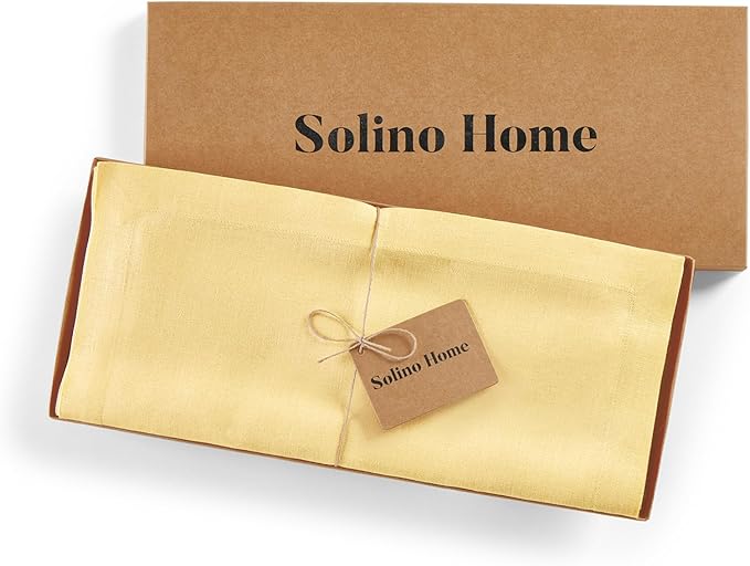 Solino Home Linen Golden Straw Table Runner 132 Inches Long - 100% Pure Linen Extra Long Table Runner 14 x 132 Inch for Summer, Fall, Autumn - Fete