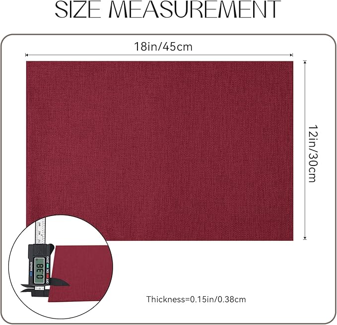 Romanstile Cloth Placemats Set of 4-12 x 18 Inch, Heat Resistant Double Layered Thickened Burlap Christmas Place Mats, Washable Faux Linen Farmhouse Table Mats for Kitchen/Dining/Party/Outdoor, Red
