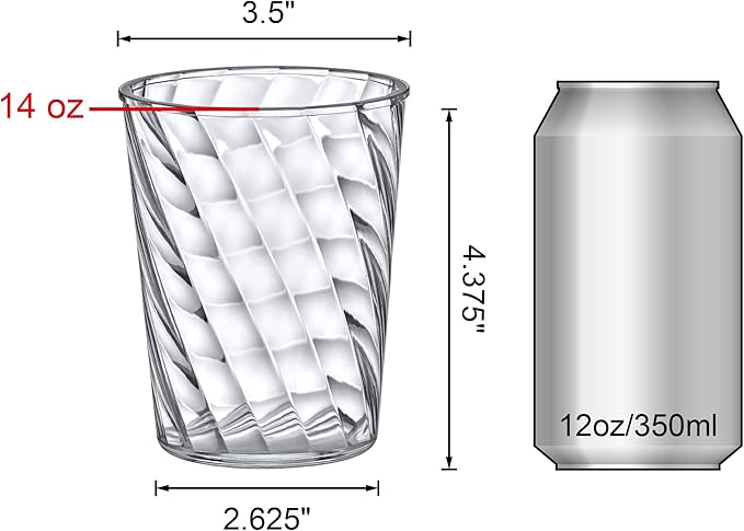 Amazing Abby - Glacier - 14-Ounce Plastic Tumblers (Set of 8), All-Clear Reusable Plastic Cups, Stackable, BPA-Free, Shatter-Proof, Dishwasher-Safe