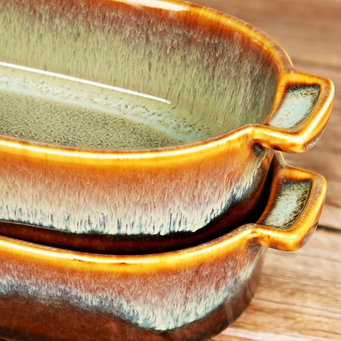 10"x6" Oval Casserole Dish, 33 oz Ceramic Au gratin Baking Dish, Baking Pan with Handles or for mixing, salad, pasta plate, Best gift for those who love baking, Microwave, Oven safe