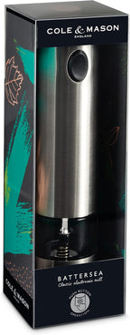 Cole & Mason Battersea Electronic Salt & Pepper Mill - One-Button Salt & Pepper Grinder - Refillable & Adjustable Salt & Pepper Shakers - Kitchen Accessories - Stainless Steel - 1 Pack