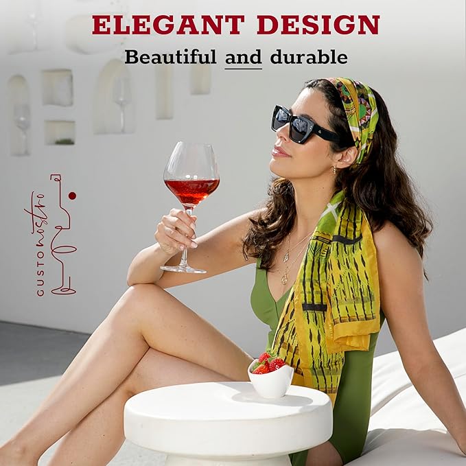 Gusto Nostro Crystal Wine Glasses Set of 6, 22 Oz Long Stem Modern Wine Glasses for White and Red Wine, Dishwasher Safe, Fancy, Elegant, Large and Tall Wine Glass for Wedding Christmas Anniversary