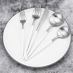 Gugrida 5-Piece Matte Silver Stainless Steel Satin Finish Flatware Set - Dishwasher Safe, Perfect for Camping, Office Lunch or Home Use