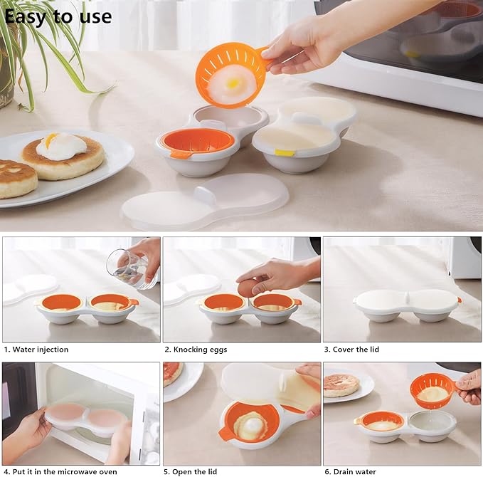Microwave Egg Poacher,2 Cavity Eggs Poacher, Microwave egg cooker with Lid,Double Layer Microwave Boiled Eggs Maker for Egg McMuffin Hamburg Breakfast Sandwiches,Easy to cook and clean