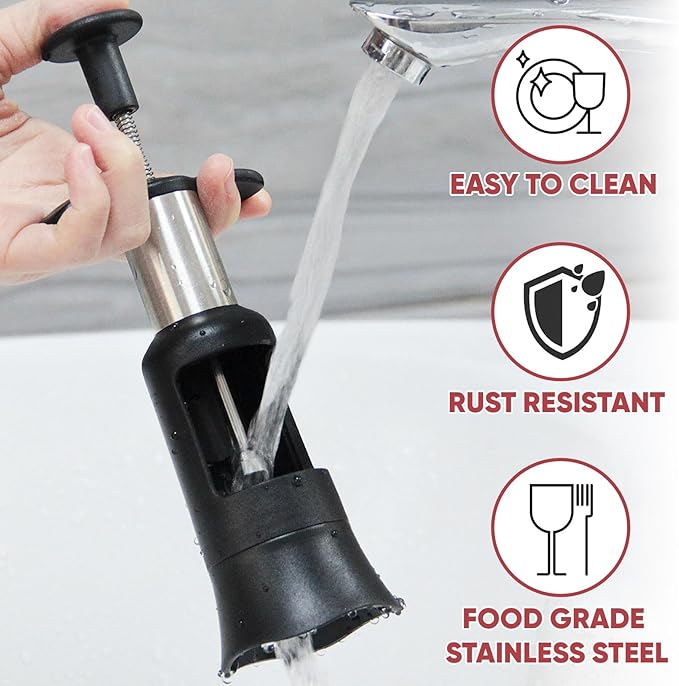 2 in 1 Cherry Pitter Remover Tool, Premium Quick Release Cherry Pitter, Press & Push Type, Large 33mm Cherry Seed Remover, Durable, Food Grade Stainless Steel & PP Plastic