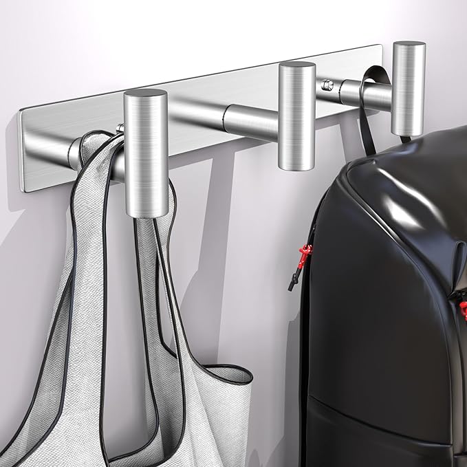 Wall Mounted Coat Rack-3 Hooks, Heavy Duty Stainless Steel Hook Rail for Towel Coat Hat Purse Bag Jacket, Towel Hooks for Entryway Bathroom Kitchen (Silvery 3 Hooks - 1 Pack)