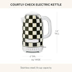 MACKENZIE-CHILDS Electric Kettle, Stainless-Steel Tea Kettle, Black-and-White Courtly Check