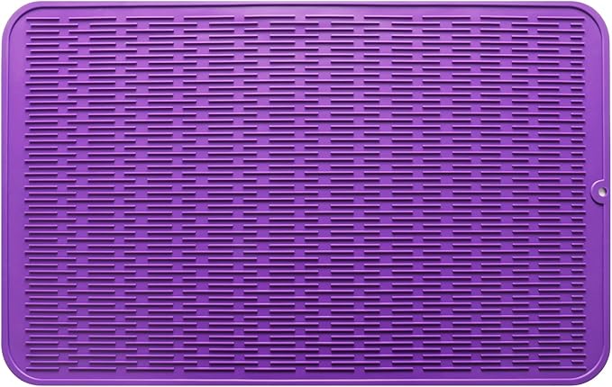 Silicone Dish Drying Mat for Multiple Usage,Easy clean,Eco-friendly,Heat-resistant Silicone Mat for Kitchen Counter or Sink,Refrigerator or Drawer Liner Purple 3XL 28 inches x 18 inches