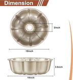 Homikit Fluted Cake Pan 10 Cups, 10 Inch Heavy Duty Carbon Steel Tube Round Pans for Baking Meatloaf Jello Angel Food Cake Monkey Bread and More, Nonstick & Easy Release, Gold