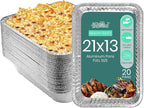 FUNSTITUTION Full Size Large Aluminum Foil Pans (20 Pack) - 21x13 Tin Foil Pans with High Heat Conductivity - Disposable Cookware For Baking, Grilling, Cooking, Storing, Prepping (21x13)