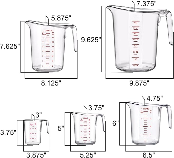 Amazing Abby - Melissa - Unbreakable Plastic Measuring Cups (5-Piece Set), Food-Grade Measuring Jugs, 1/2/4/8/16-Cup Capacity, Stackable and Dishwasher-Safe, Great for Oil, Vinegar, Flour, More