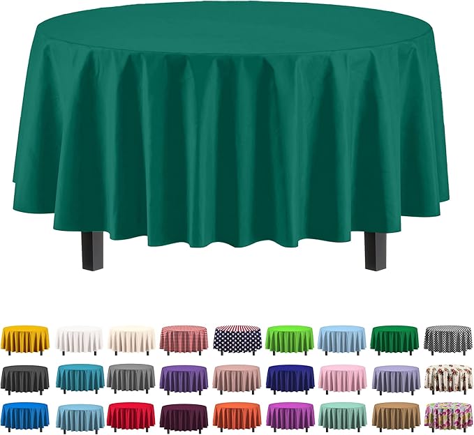 Exquisite 12-Pack Premium Plastic 84-Inch Round Tablecloth - Dark Green