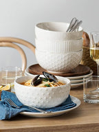 LE TAUCI Large Soup Bowl 42 OZ, Ceramic Kitchen Bowl Set for Soup, Pho, Chip, Pasta, Fruits, Salad, Noodle and Ramen- 7 Inch, Set of 4, Arctic white