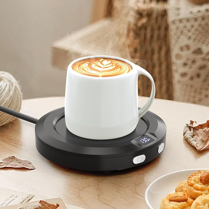 Mug Warmer, Coffee Warmer for Desk, Coffee Cup Warmer with 3 Temp Settings and Ambient Light, 2-12H Timer, 30W, Black