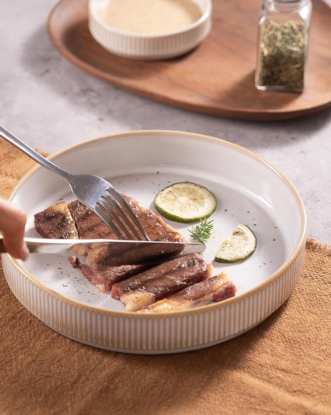 famiware Star 8.25" Pasta Bowls, Large Dinner Bowls Set of 6, Salad Bowl Plates, Shallow Bowls for Eating, Cappuccino White