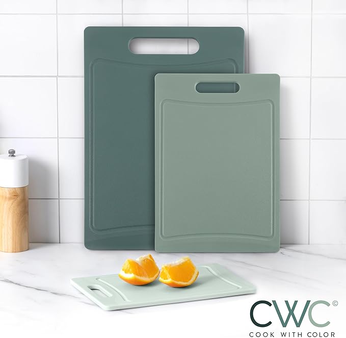 COOK WITH COLOR Non-Slip Cutting Board Set – Kitchen Essentials with Easy Grip Handle for Meat, Veggies, and Fruits, 3 Cutting Boards, Mint