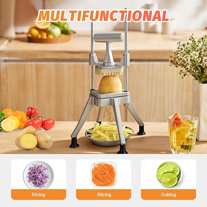 Commercial Vegetable Chopper Dicer w/3 Replacement Blades Onion Dicer Commercial Heavy Duty Vegetable Fruit Chopper Stainless Steel French Fry Cutter