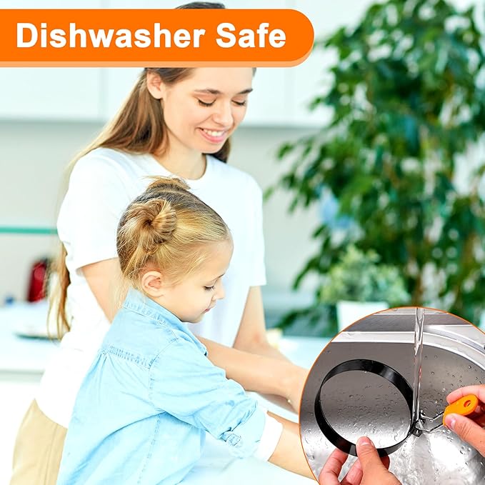 6 Pcs Professional Egg Ring Pancake Ring Set Stainless Steel Fried Egg Ring Griddle Pancake Shapers with Grill Oil Brush & Egg Separator for Breakfast Omelette Sandwich (4, 6 Inch)