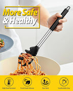 Pack of 2 Silicone Pasta Fork, Kitchen Heat Resistant Noodle Spoon Server, BPA Free Spaghetti Strainer, Best Cooking Tools (BLACK-KHAKI)