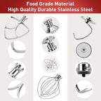 Stainless Steel Stand Mixer Attachments 3-Piece (4.5-5QT Flat Beater, 4.5-5QT Dough Hook, K45WW 6-Wire Whip Attachment) for KitchenAid Tilt-Head Stand Mixer and 4.5-5 Quart Bowl, Dishwasher Safe