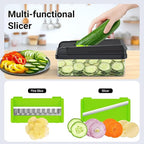 12-in-1 Vegetable Chopper, Kitchen Gadgets with 7 Blades, Veggie, Food, Onion Chopper, Cucumber Slicer, Versatile Mandoline, Includes Egg Separator & Finger Guard, Green