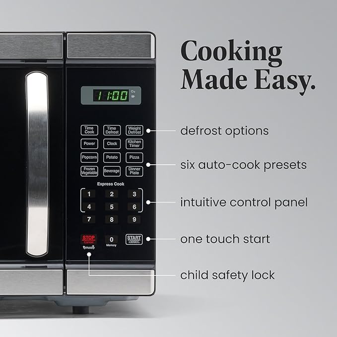 Farberware Countertop Microwave 1000 Watts, 1.1 Cu. Ft. - Microwave Oven With LED Lighting and Child Lock - Perfect for Apartments and Dorms - Easy Clean Stainless Steel