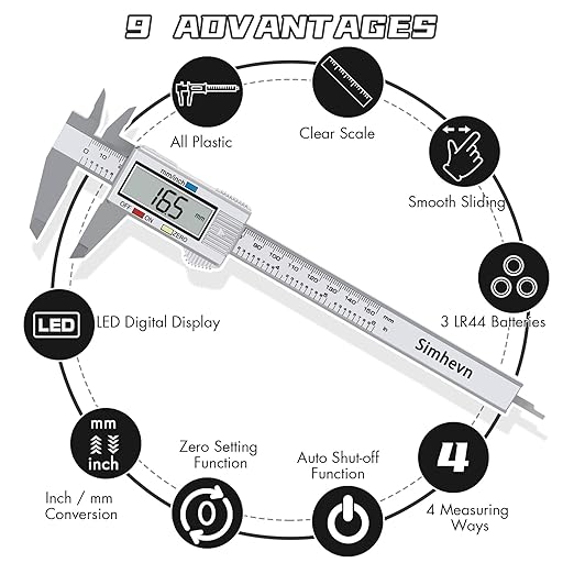 Electronic Digital Caliper, LCD | 0 to 6 inch inch/mm Conversion, Automatic Shutdown Function, Very Suitable for Home/Jewelry/DIY Measurement, etc