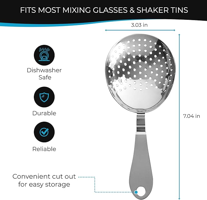Julep Strainer: Stainless Steel Cocktail Strainer for Home or Commercial Bar