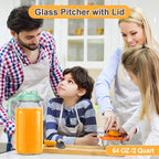 Mason Jar Pitcher, 64 OZ Breast Milk Pitcher Double Leak Proof with Pour Spout Handle, Wide Mouth Iced Tea Pitcher for Fridge, Creamer Container for Coffee, Sun Tea juice (Green,2 Pack)