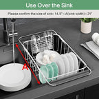 Dish Drainer Rack in Sink Adjustable, Expandable 304 Stainless Steel Metal Dish Drying Rack Organizer with Stainless Steel Utensil Holder Over Inside Sink Counter, Rustproof