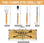 Grilling Accessories, Grilling Gifts for Men, Birthday Gift for Dad, Heavy Duty Wooden BBQ Grill Accessories Kit, Thick Stainless Steel Grill Utensils with Non-Slip Handle Tools in Portable Bag