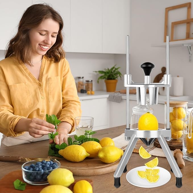 Commercial Lemon Cutter 8-Section with V-Shaped 420 Stainless Steel Blades Stainless Steel Blade Fruit Lemon Slicer Wedges Cutter for Fruits and Vegetables for Home&Commercial Use