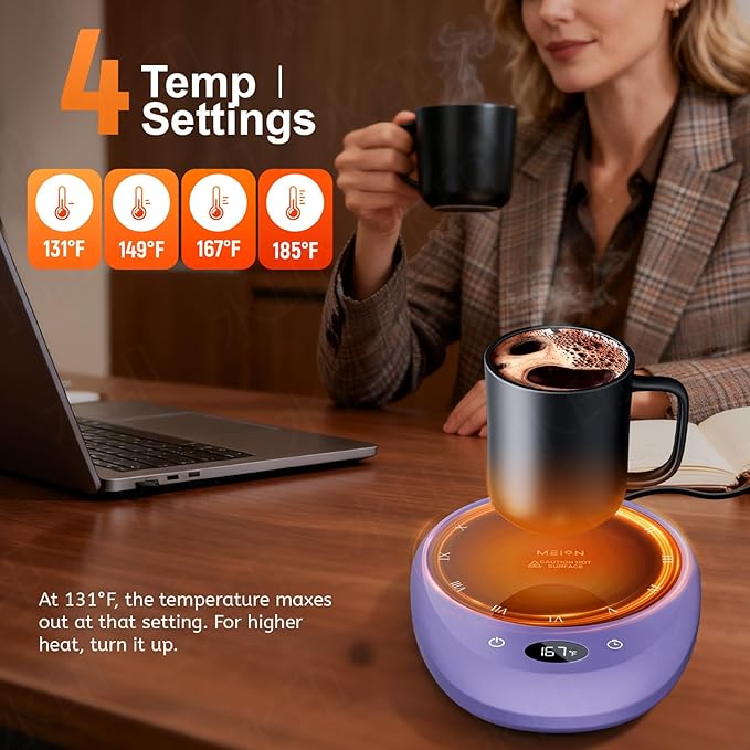 MEION Coffee Mug Warmer for Desk, Coffee Cup Warmer, 4 Temp Settings & 1-12H Timer, Coffee Warmer with Auto Shut Off Smart Gravity Sensor, Beverage & Candle Warmer Coffee Gifts Accessories (Lavender)