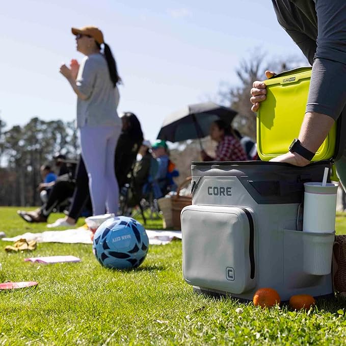 CORE Magnetic Leak Proof Soft Cooler with Waterproof Zipper | Insulated Bag Portable Ice Chest Box | Best Soft Cooler for Food & Beverages for Tailgating, Car Camping, Travel, and Family Beach Picnics